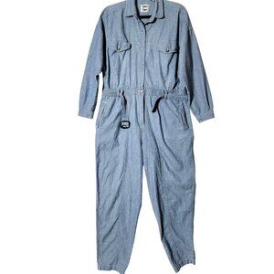 Chaus Sport Coverall Jumpsuit Womens Sz L Long Sleeve Button & Belted Blue VTG